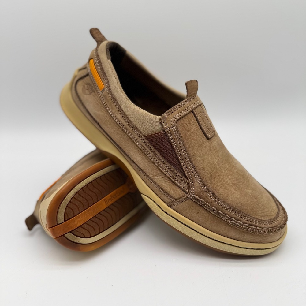 Timberland 57500 Mens 9.5M Brown Leather Slip On Loafers Casual Shoes